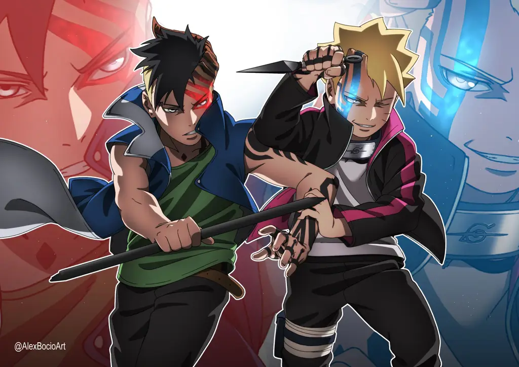 Pertarungan epik antara Boruto dan Kawaki Gambar Boruto dan Kawaki sedang bertarung