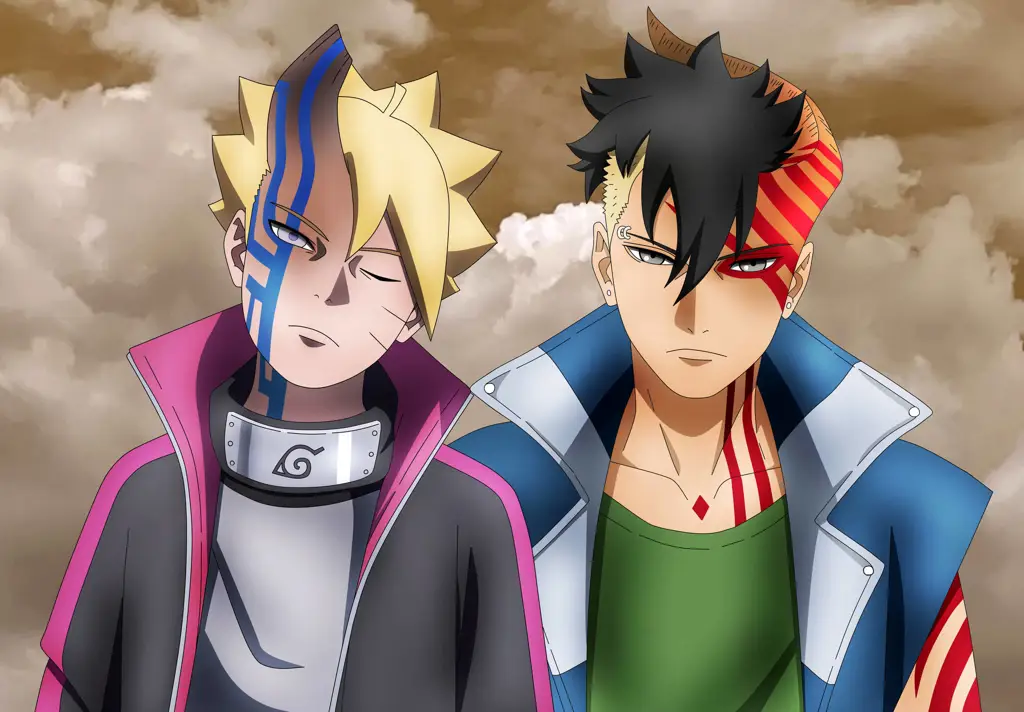 Boruto dan Kawaki, persahabatan dan rivalitas Boruto dan Kawaki sedang berlatih bersama
