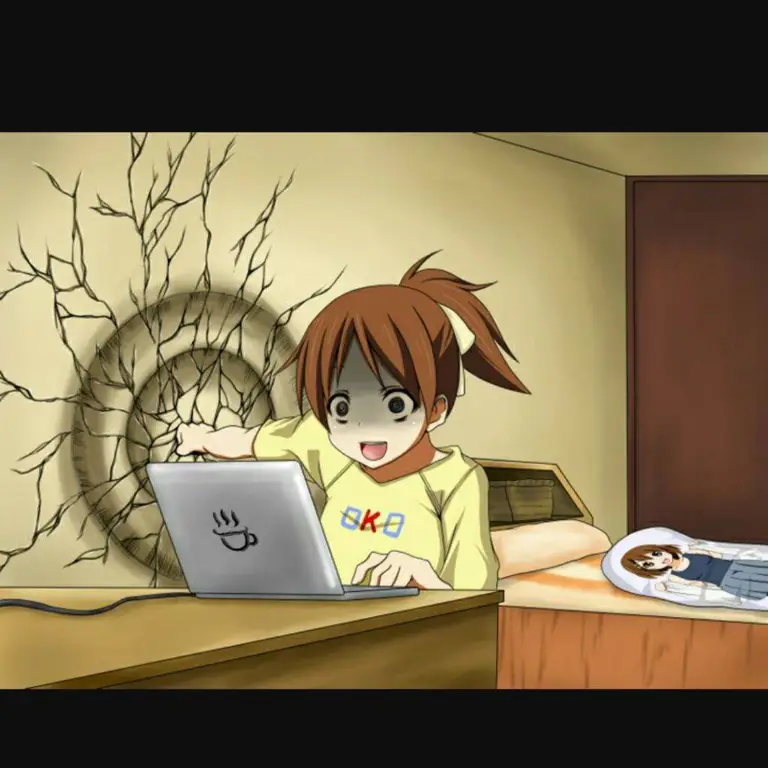 Gambar karakter anime menonton anime di ponsel